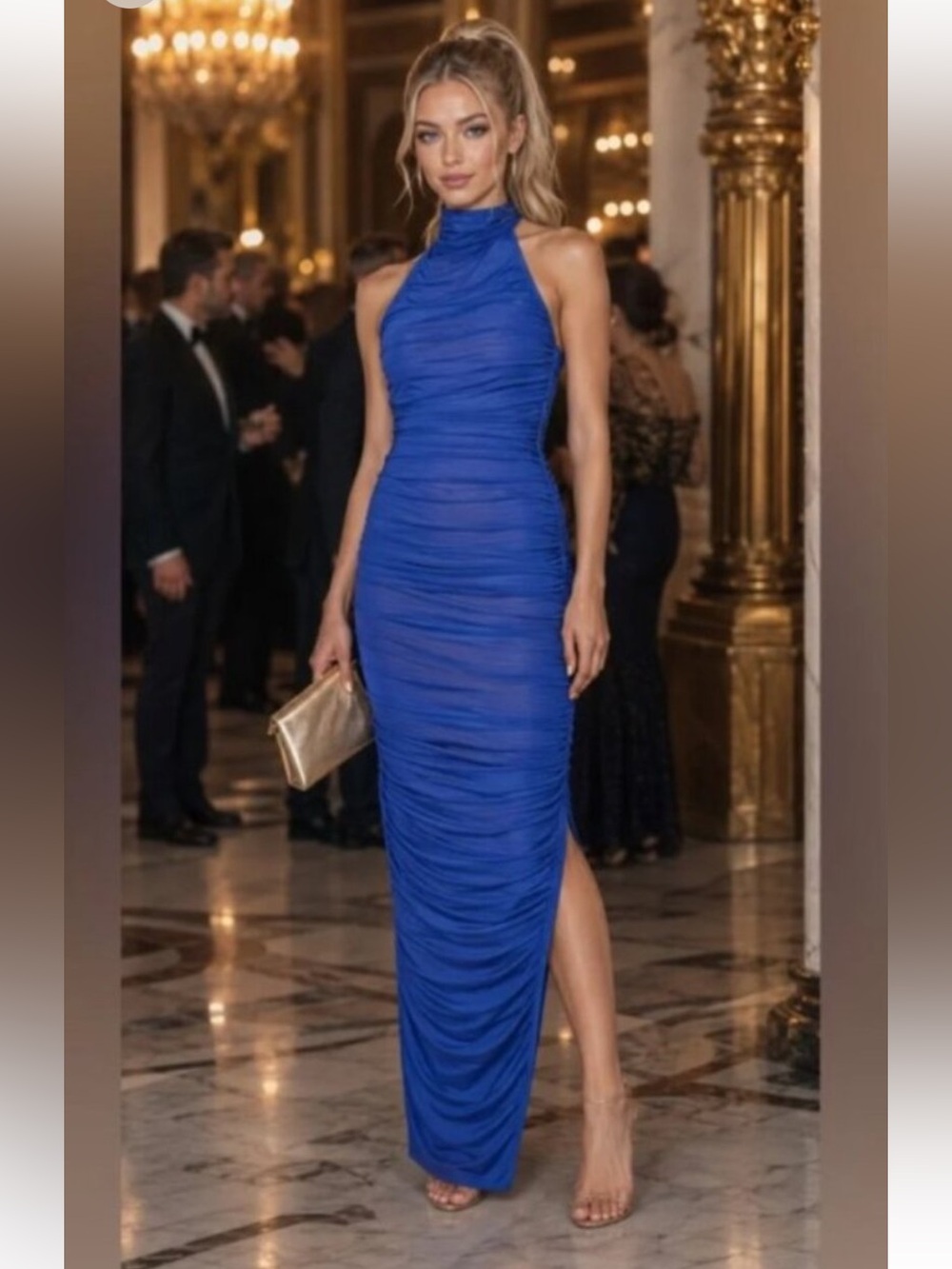 NWT ELLIATT Istanbul Cobalt Blue Ruched Midi Dress size small